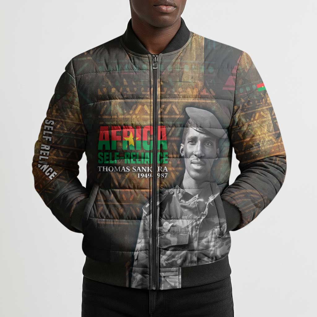 Thomas Sankara Bomber Puffer Jacket Burkina Faso Africa Self-Reliance Message and Military Portrait - African Pride