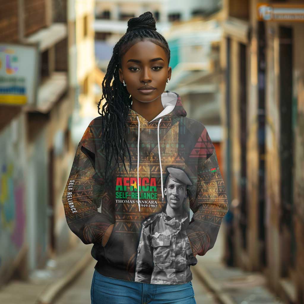 Thomas Sankara Hoodie Burkina Faso Africa Self-Reliance Message and Military Portrait - African Pride
