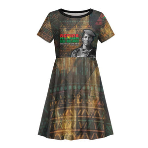 Thomas Sankara Kid Short Sleeve Dress Burkina Faso Africa Self-Reliance Message and Military Portrait - African Pride