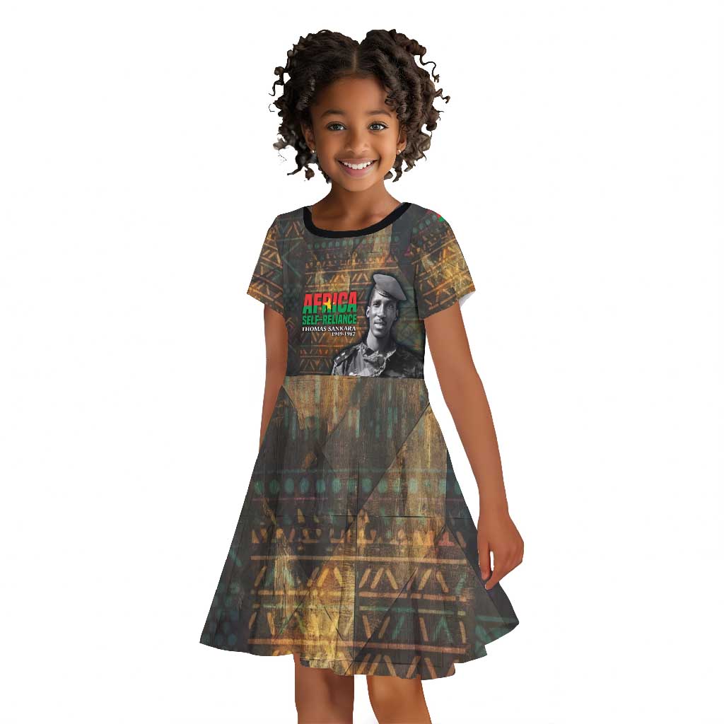 Thomas Sankara Kid Short Sleeve Dress Burkina Faso Africa Self-Reliance Message and Military Portrait - African Pride