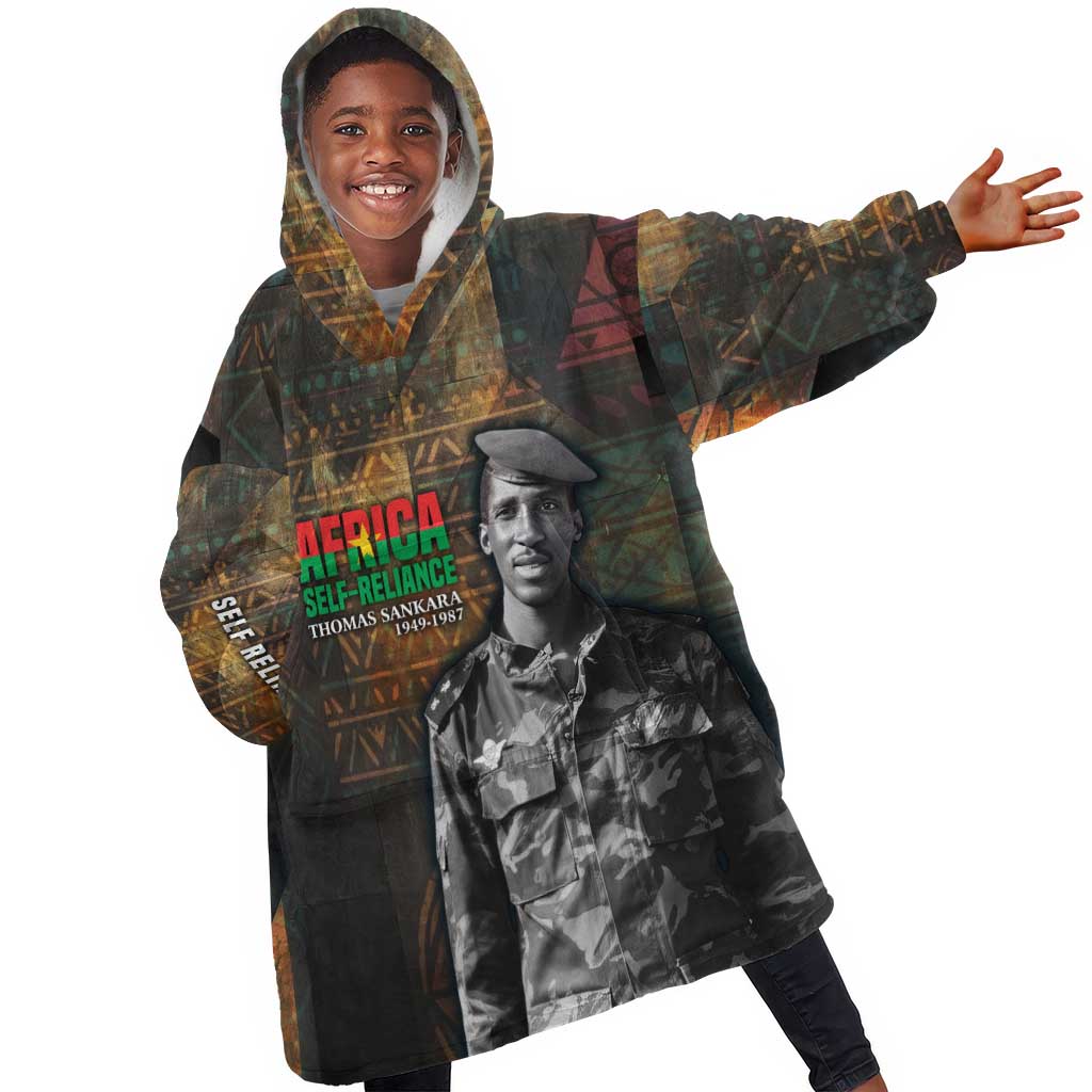 Thomas Sankara Kid Wearable Blanket Hoodie Burkina Faso Africa Self-Reliance Message and Military Portrait - African Pride