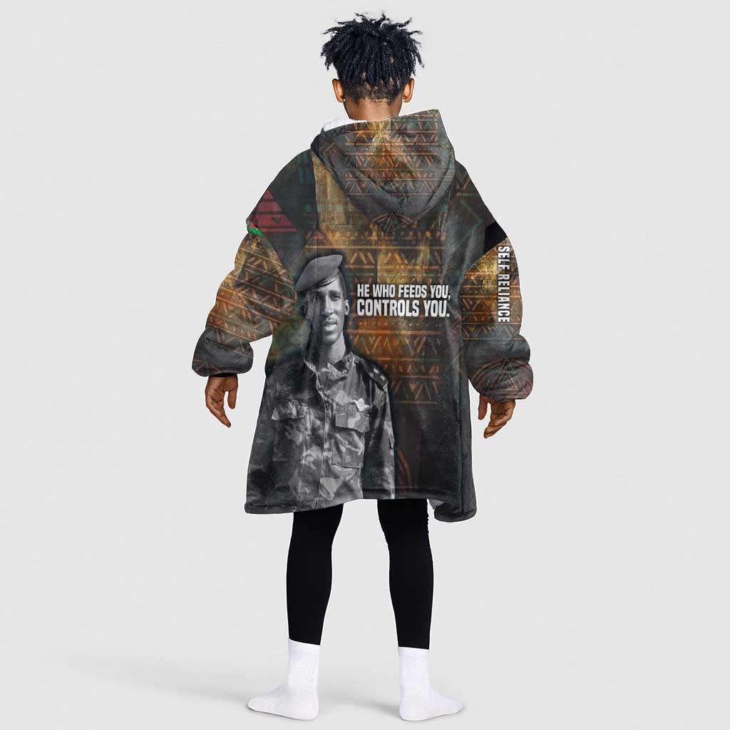 Thomas Sankara Kid Wearable Blanket Hoodie Burkina Faso Africa Self-Reliance Message and Military Portrait - African Pride