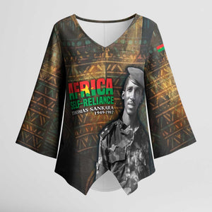 Thomas Sankara Kimono Sleeve Blouse Burkina Faso Africa Self-Reliance Message and Military Portrait - African Pride