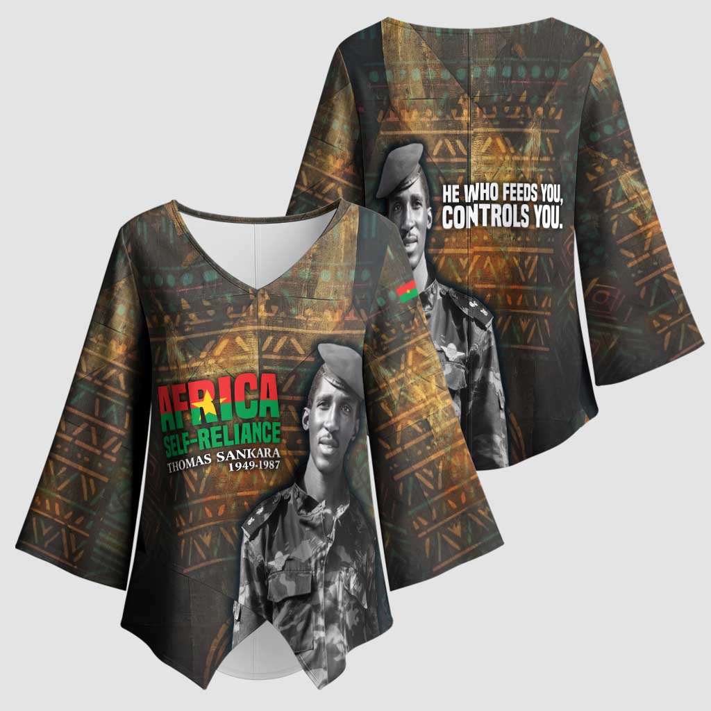 Thomas Sankara Kimono Sleeve Blouse Burkina Faso Africa Self-Reliance Message and Military Portrait - African Pride