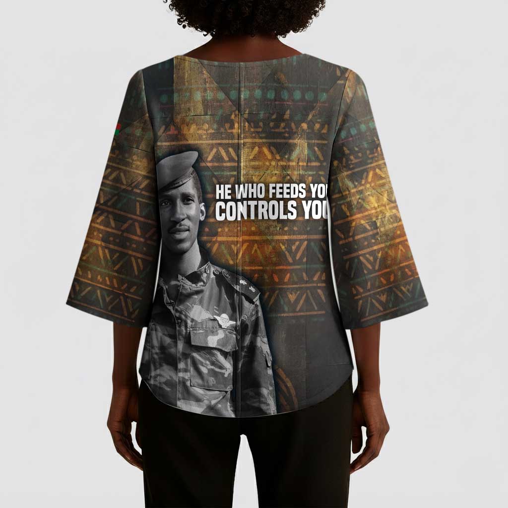 Thomas Sankara Kimono Sleeve Blouse Burkina Faso Africa Self-Reliance Message and Military Portrait - African Pride