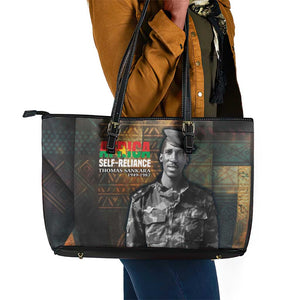 Thomas Sankara Leather Tote Bag Burkina Faso Africa Self-Reliance Message and Military Portrait - African Pride