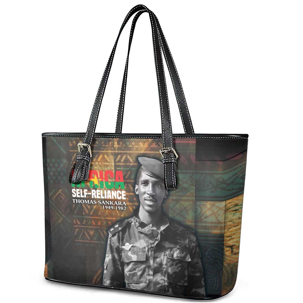 Thomas Sankara Leather Tote Bag Burkina Faso Africa Self-Reliance Message and Military Portrait - African Pride