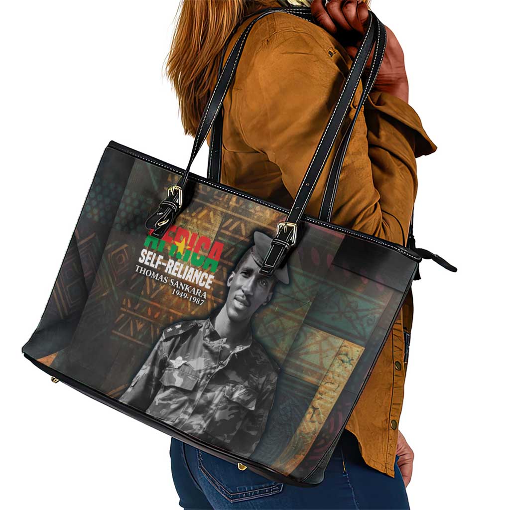 Thomas Sankara Leather Tote Bag Burkina Faso Africa Self-Reliance Message and Military Portrait - African Pride