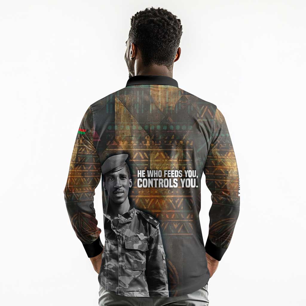 Thomas Sankara Long Sleeve Polo Shirt Burkina Faso Africa Self-Reliance Message and Military Portrait - African Pride