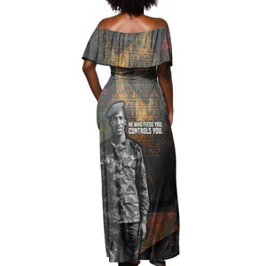 Thomas Sankara Off Shoulder Maxi Dress Burkina Faso Africa Self-Reliance Message and Military Portrait - African Pride