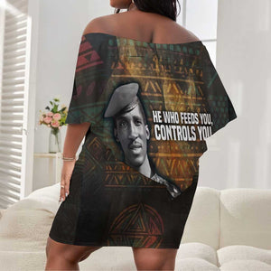 Thomas Sankara Off Shoulder Short Dress Burkina Faso Africa Self-Reliance Message and Military Portrait - African Pride