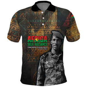 Thomas Sankara Polo Shirt Burkina Faso Africa Self-Reliance Message and Military Portrait - African Pride