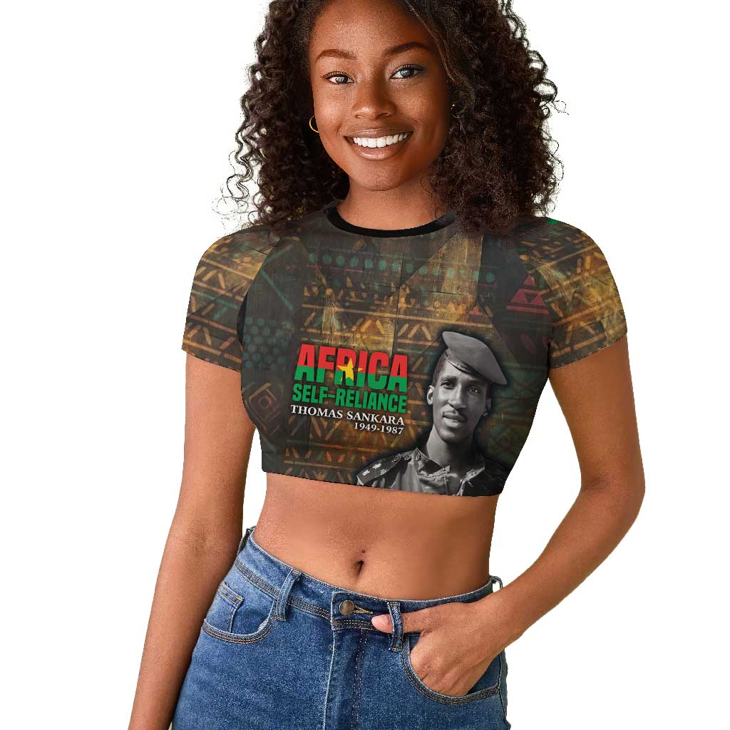 Thomas Sankara Raglan Cropped T shirt Burkina Faso Africa Self-Reliance Message and Military Portrait - African Pride