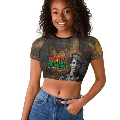 Thomas Sankara Raglan Cropped T shirt Burkina Faso Africa Self-Reliance Message and Military Portrait - African Pride