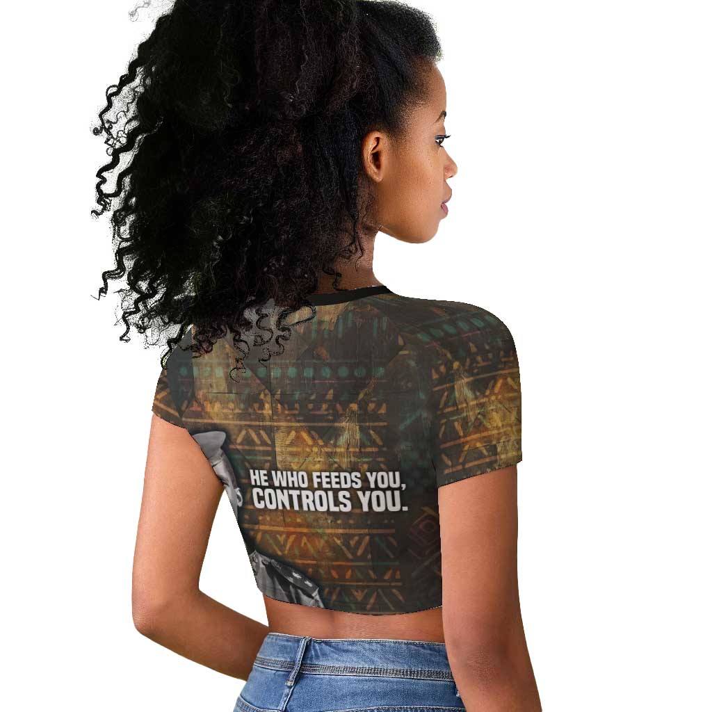Thomas Sankara Raglan Cropped T shirt Burkina Faso Africa Self-Reliance Message and Military Portrait - African Pride