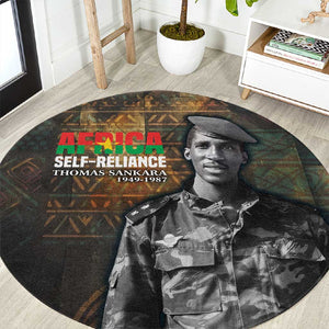 Thomas Sankara Round Carpet Burkina Faso Africa Self-Reliance Message and Military Portrait - African Pride
