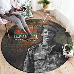 Thomas Sankara Round Carpet Burkina Faso Africa Self-Reliance Message and Military Portrait - African Pride
