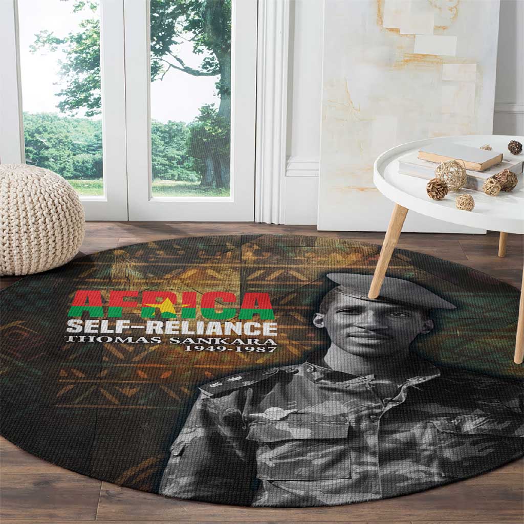 Thomas Sankara Round Carpet Burkina Faso Africa Self-Reliance Message and Military Portrait - African Pride