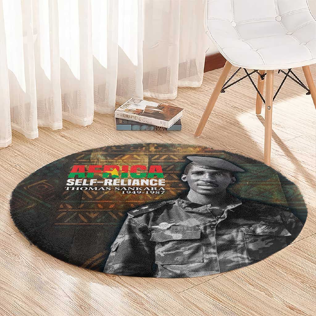 Thomas Sankara Round Carpet Burkina Faso Africa Self-Reliance Message and Military Portrait - African Pride