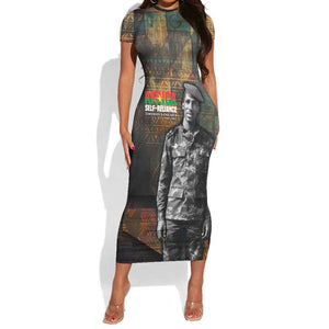 Thomas Sankara Short Sleeve Bodycon Dress Burkina Faso Africa Self-Reliance Message and Military Portrait - African Pride