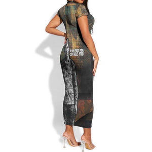 Thomas Sankara Short Sleeve Bodycon Dress Burkina Faso Africa Self-Reliance Message and Military Portrait - African Pride