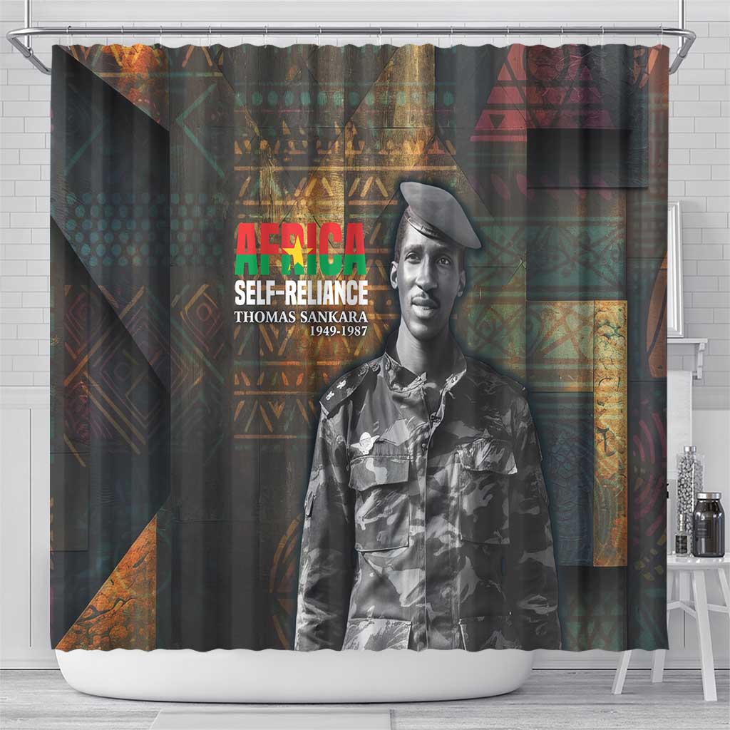 Thomas Sankara Shower Curtain Burkina Faso Africa Self-Reliance Message and Military Portrait - African Pride