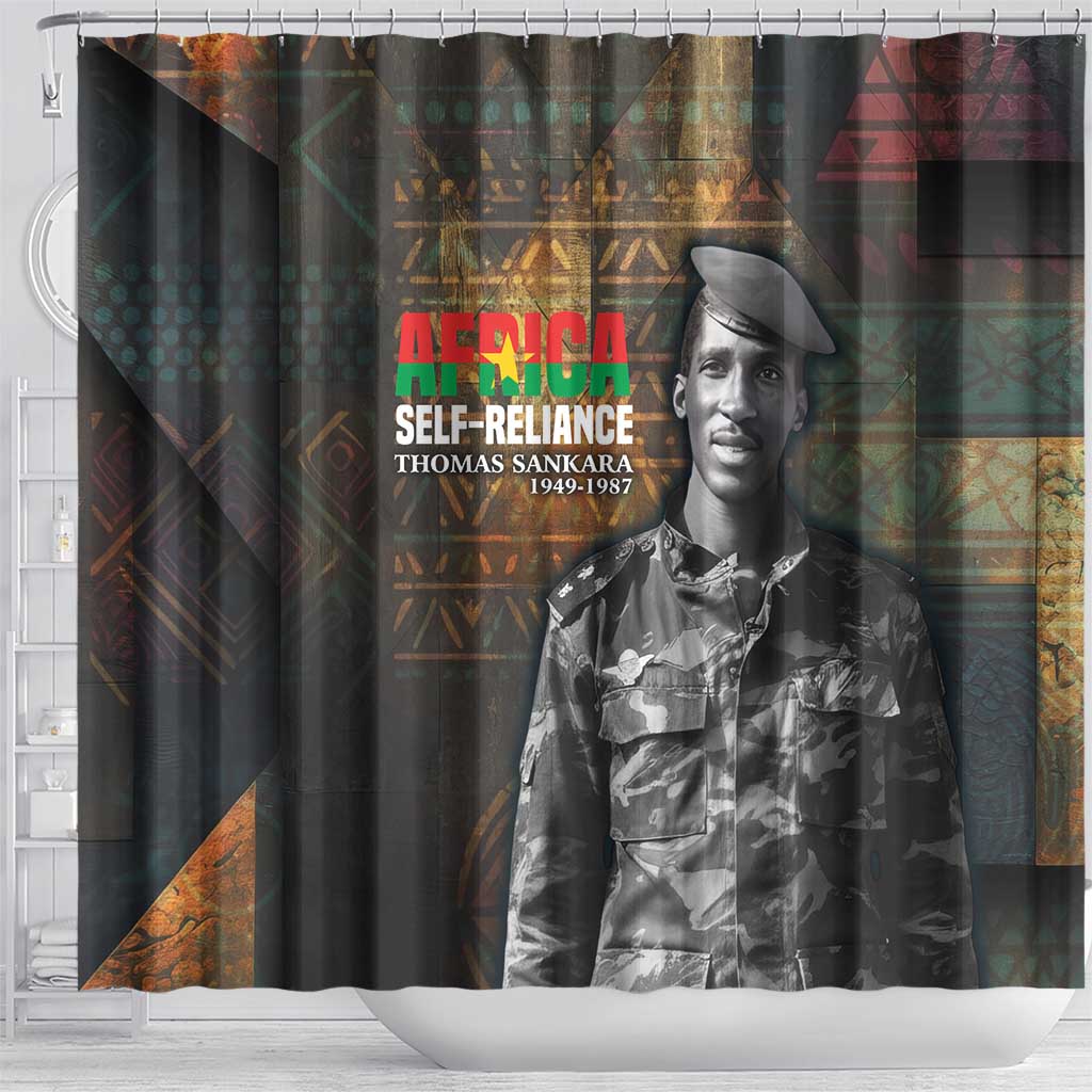 Thomas Sankara Shower Curtain Burkina Faso Africa Self-Reliance Message and Military Portrait - African Pride