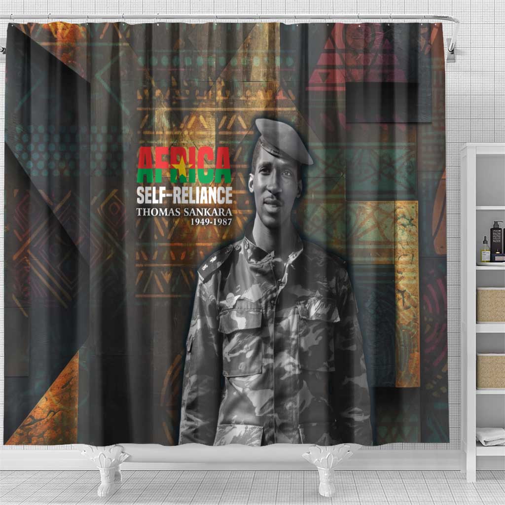 Thomas Sankara Shower Curtain Burkina Faso Africa Self-Reliance Message and Military Portrait - African Pride