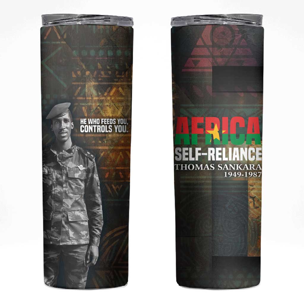 Thomas Sankara Skinny Tumbler Burkina Faso Africa Self-Reliance Message and Military Portrait - African Pride