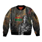 Thomas Sankara Sleeve Zip Bomber Jacket Burkina Faso Africa Self-Reliance Message and Military Portrait - African Pride
