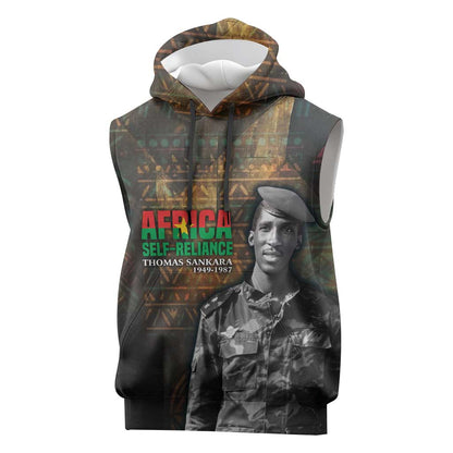 Thomas Sankara Sleeveless Hoodie Burkina Faso Africa Self-Reliance Message and Military Portrait - African Pride