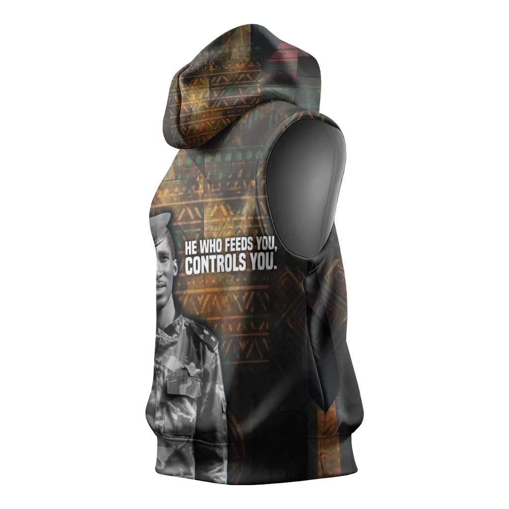 Thomas Sankara Sleeveless Hoodie Burkina Faso Africa Self-Reliance Message and Military Portrait - African Pride