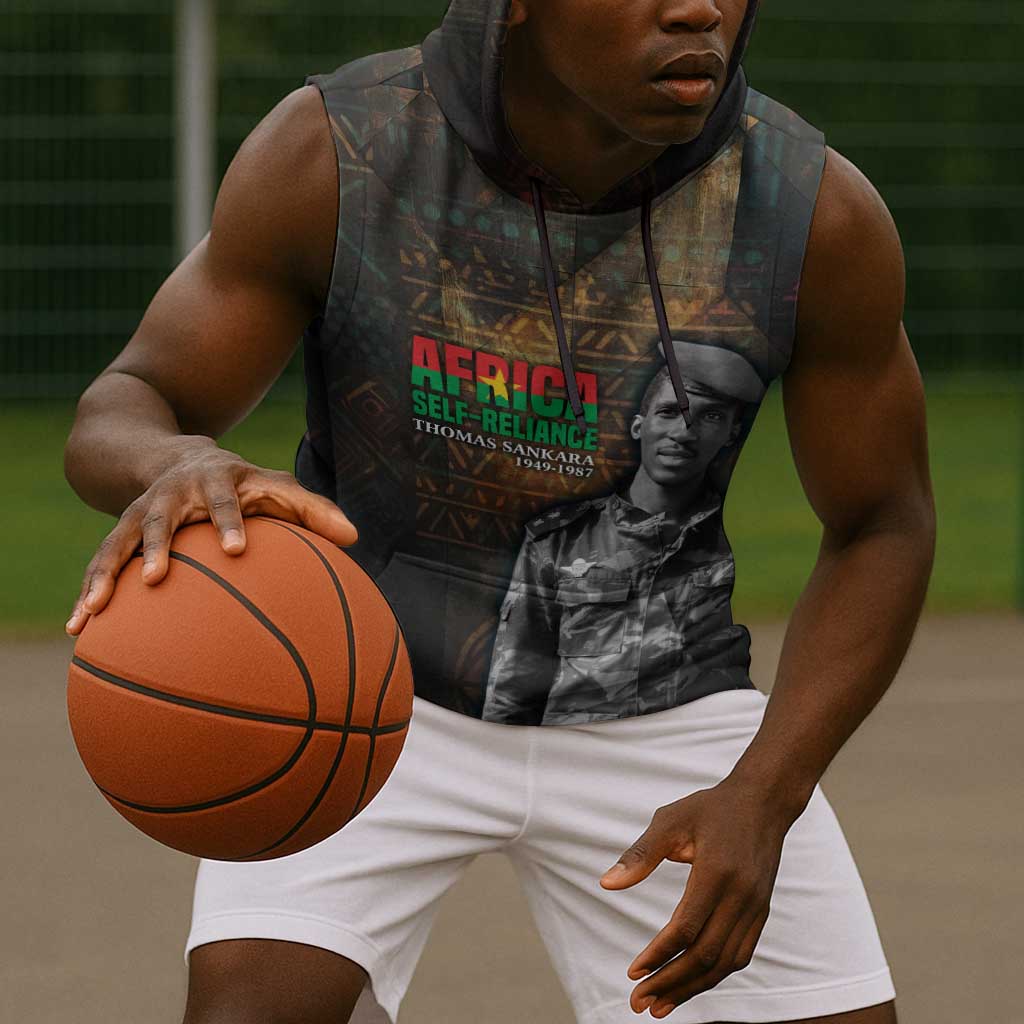 Thomas Sankara Sleeveless Hoodie Burkina Faso Africa Self-Reliance Message and Military Portrait - African Pride