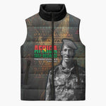 Thomas Sankara Sleeveless Puffer Jacket Burkina Faso Africa Self-Reliance Message and Military Portrait - African Pride