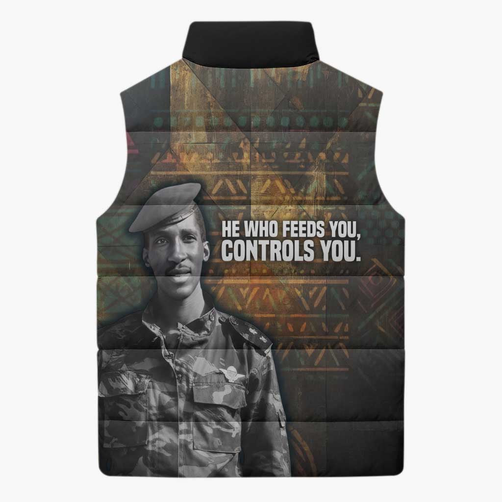 Thomas Sankara Sleeveless Puffer Jacket Burkina Faso Africa Self-Reliance Message and Military Portrait - African Pride