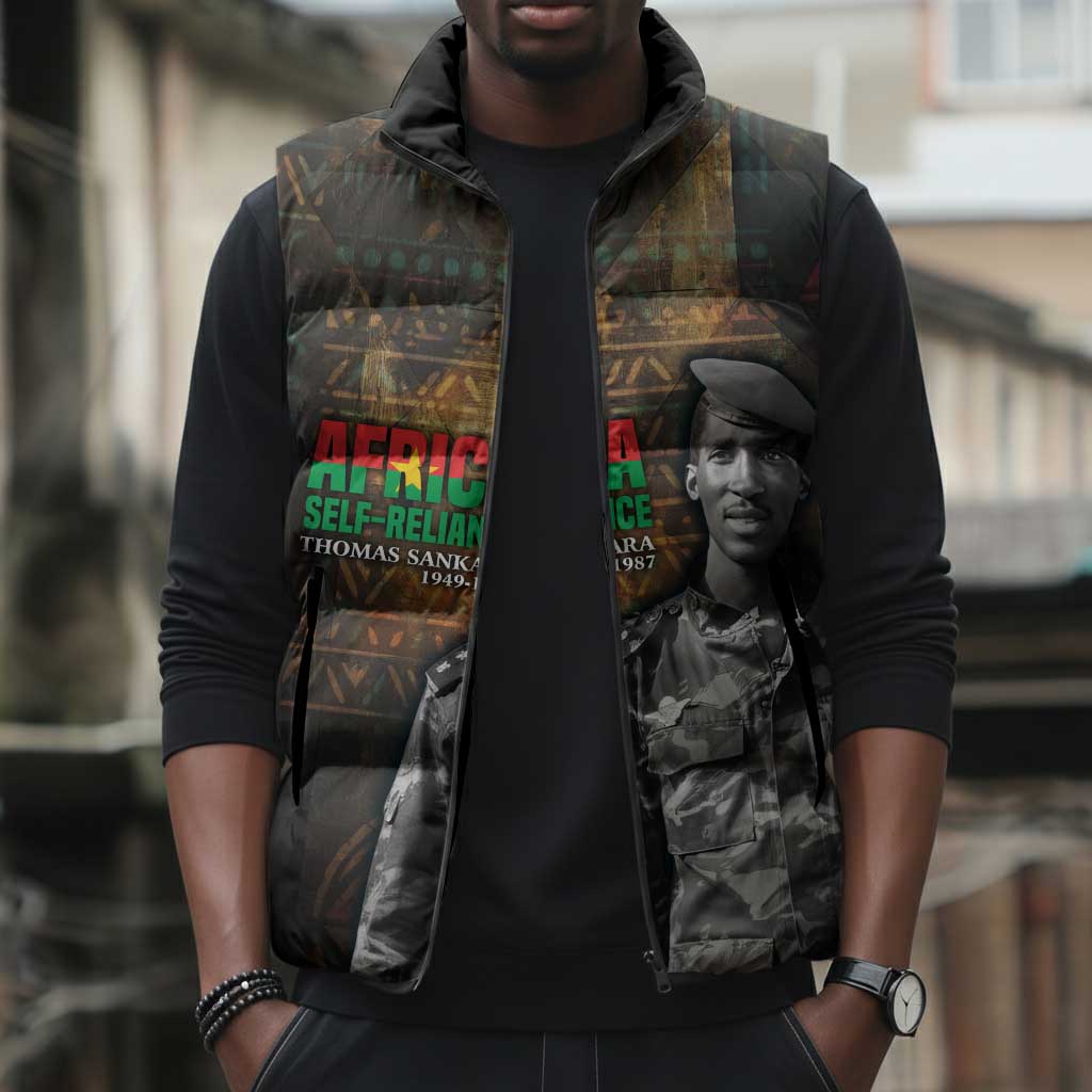 Thomas Sankara Sleeveless Puffer Jacket Burkina Faso Africa Self-Reliance Message and Military Portrait - African Pride