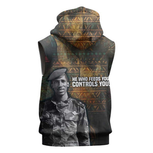 Thomas Sankara Sleeveless Zip Hoodie Burkina Faso Africa Self-Reliance Message and Military Portrait - African Pride