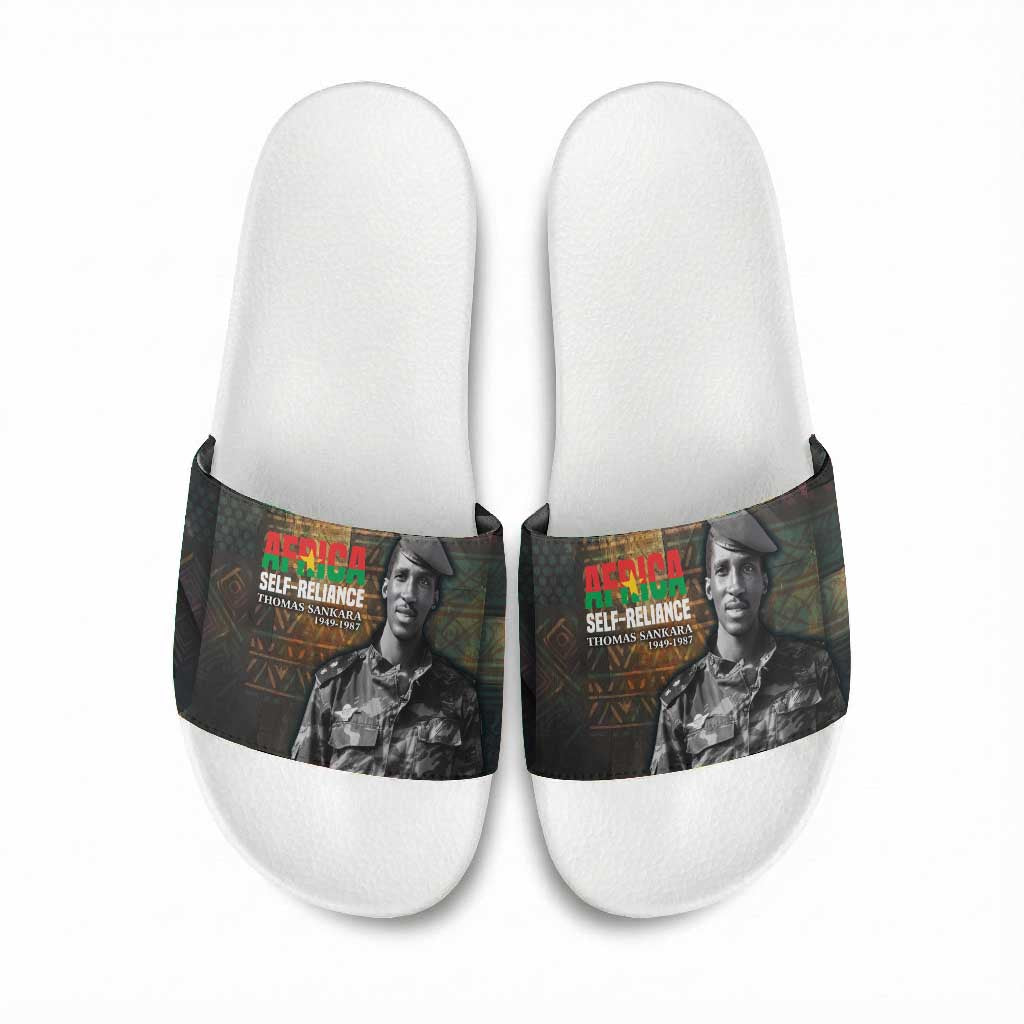 Thomas Sankara Slide Sandals Burkina Faso Africa Self-Reliance Message and Military Portrait - African Pride