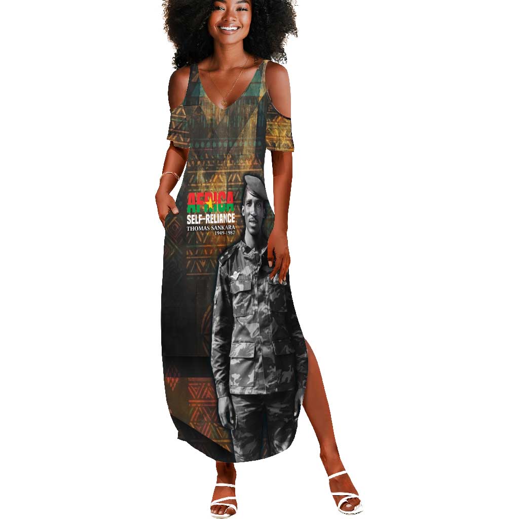 Thomas Sankara Summer Maxi Dress Burkina Faso Africa Self-Reliance Message and Military Portrait - African Pride