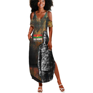 Thomas Sankara Summer Maxi Dress Burkina Faso Africa Self-Reliance Message and Military Portrait - African Pride