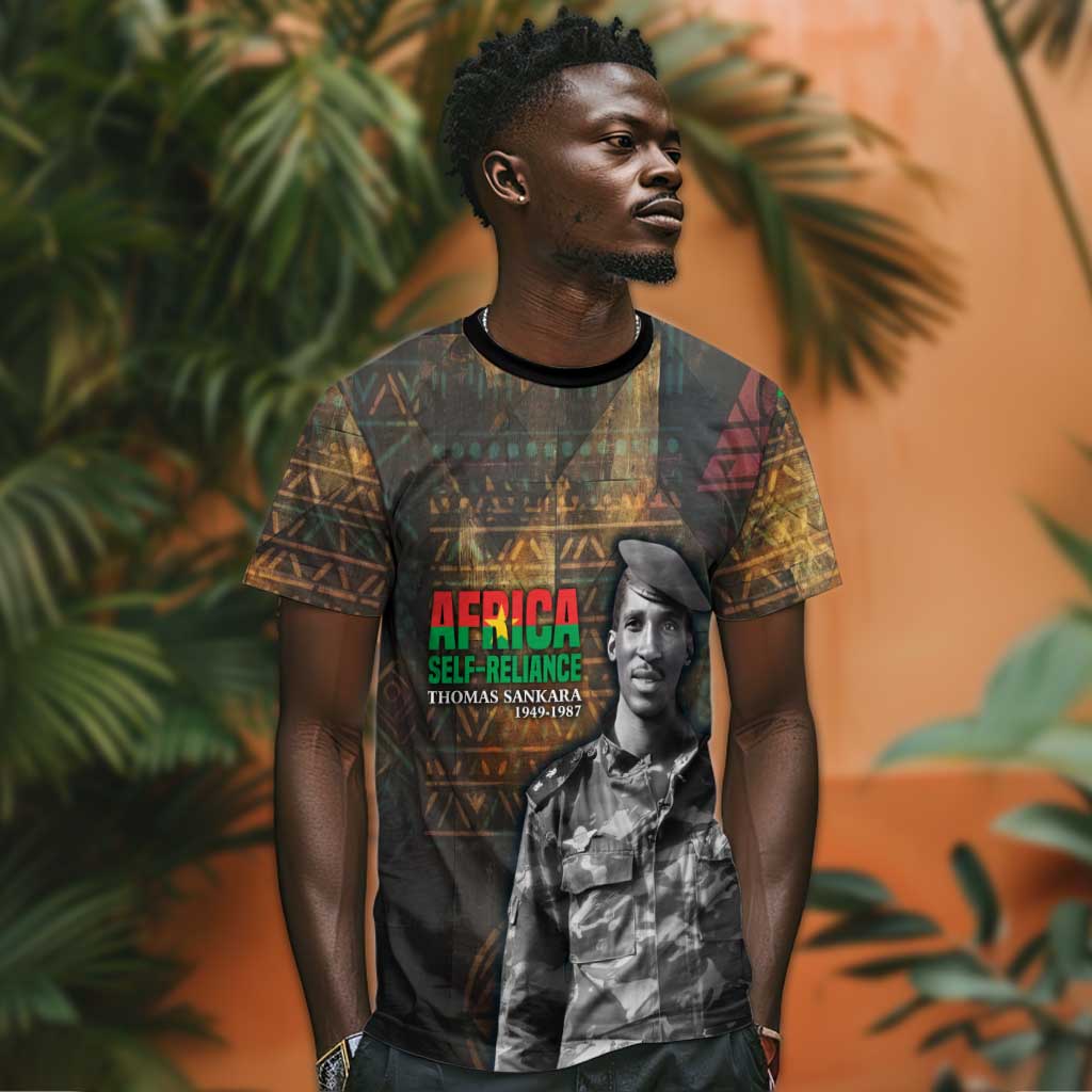 Thomas Sankara T shirt Burkina Faso Africa Self-Reliance Message and Military Portrait - African Pride