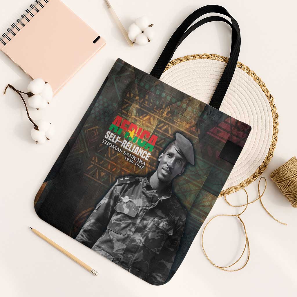 Thomas Sankara Tote Bag Burkina Faso Africa Self-Reliance Message and Military Portrait - African Pride