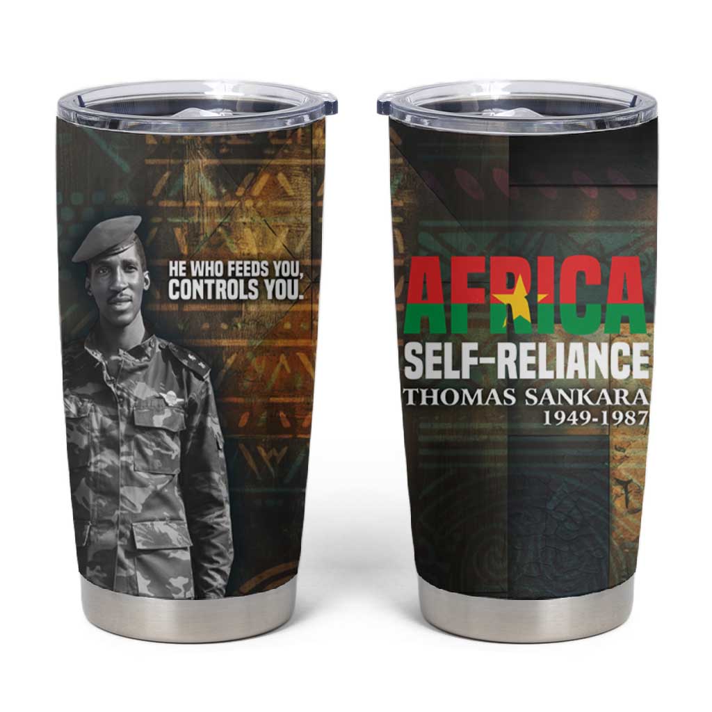 Thomas Sankara Tumbler Cup Burkina Faso Africa Self-Reliance Message and Military Portrait - African Pride