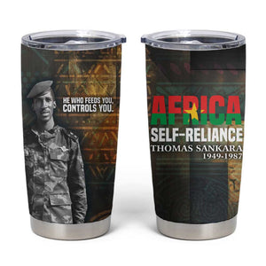 Thomas Sankara Tumbler Cup Burkina Faso Africa Self-Reliance Message and Military Portrait - African Pride