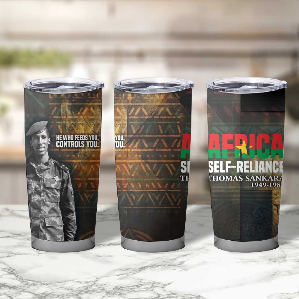 Thomas Sankara Tumbler Cup Burkina Faso Africa Self-Reliance Message and Military Portrait - African Pride