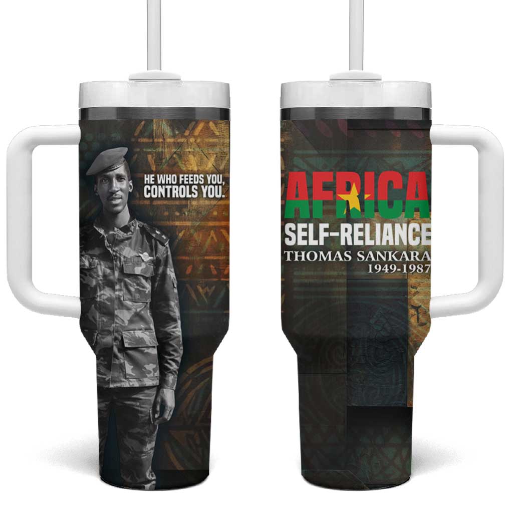Thomas Sankara Tumbler With Handle Burkina Faso Africa Self-Reliance Message and Military Portrait - African Pride