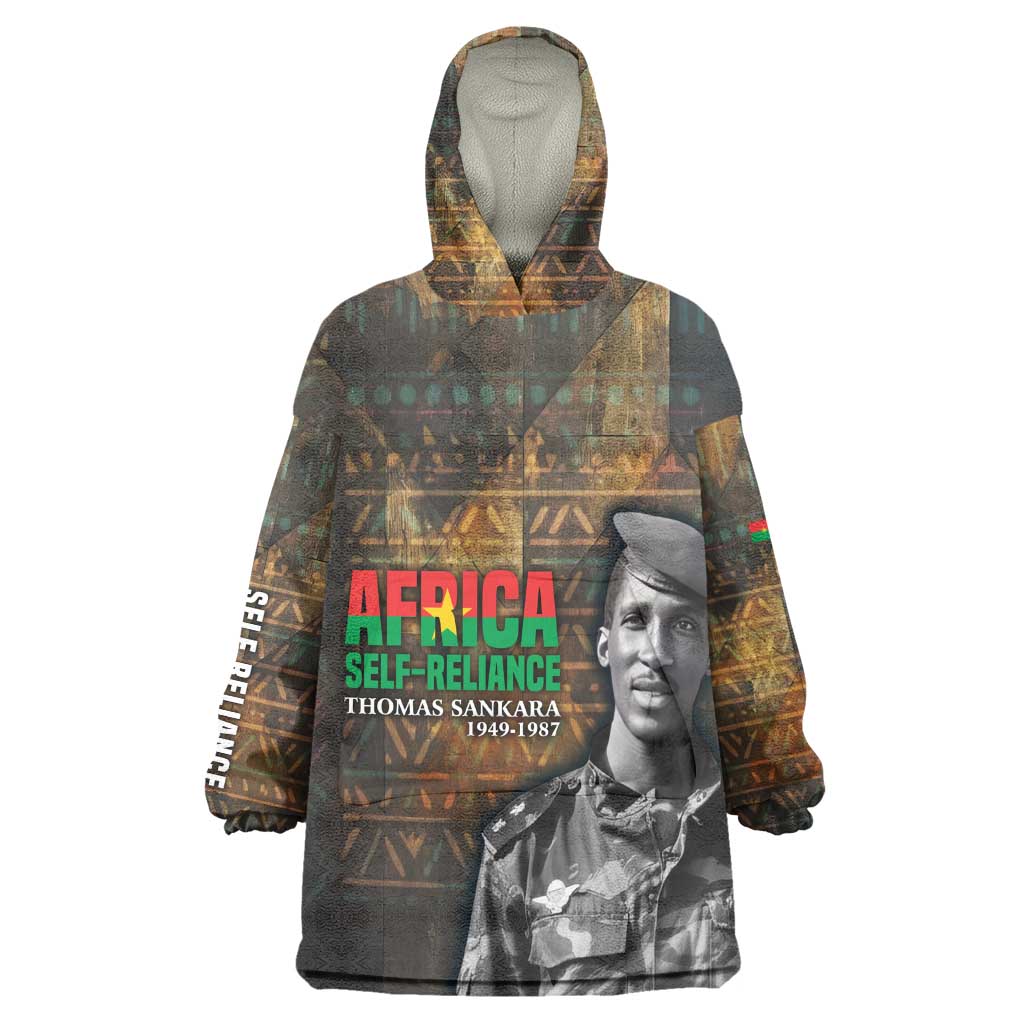 Thomas Sankara Wearable Blanket Hoodie Burkina Faso Africa Self-Reliance Message and Military Portrait - African Pride