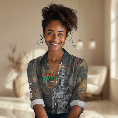 Thomas Sankara Women Casual Shirt Burkina Faso Africa Self-Reliance Message and Military Portrait - African Pride