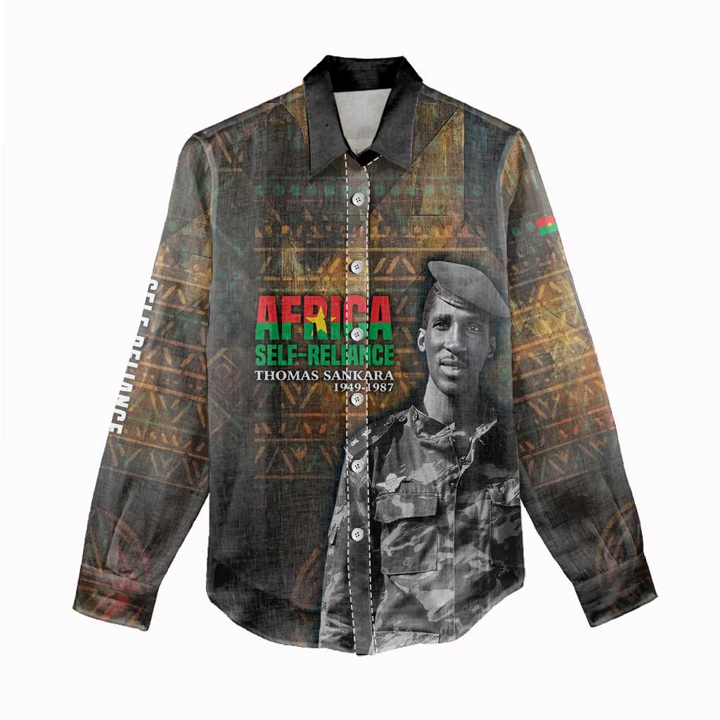 Thomas Sankara Women Casual Shirt Burkina Faso Africa Self-Reliance Message and Military Portrait - African Pride