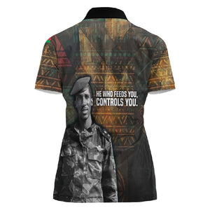 Thomas Sankara Women Polo Shirt Burkina Faso Africa Self-Reliance Message and Military Portrait - African Pride